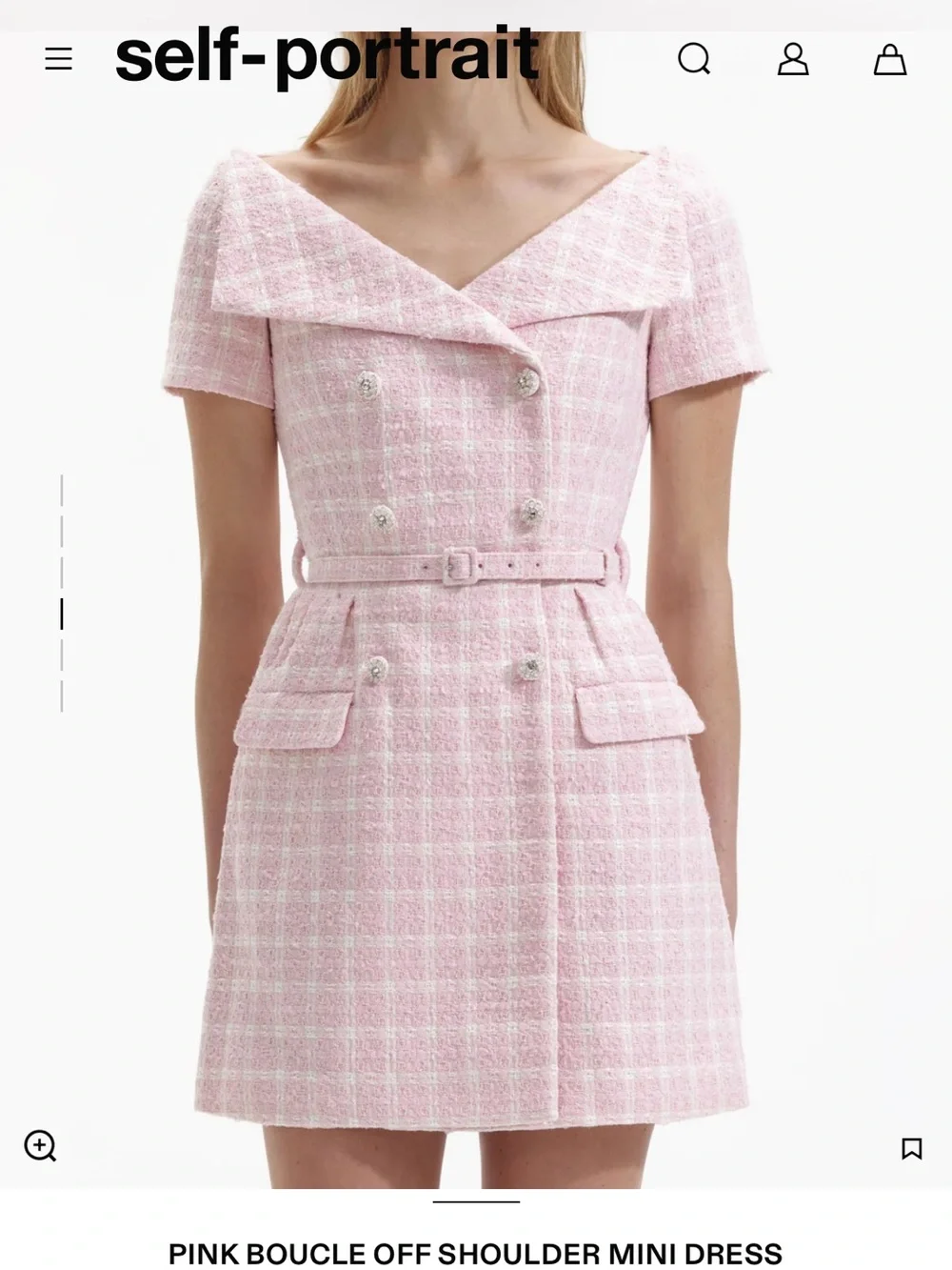 Self-Portrait Pink Bouclé Off-Shoulder Mini Dress
